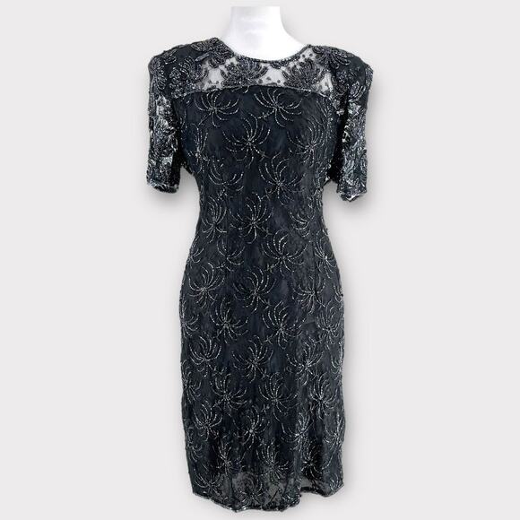 Vintage Y2K Beaded Black Beaded Spider Deco Dress Goth 8 Robert Anthony - Picture 1 of 11